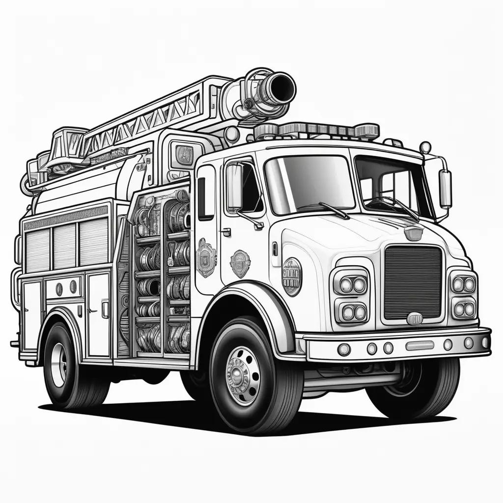 black and white fire truck drawing on a coloring page