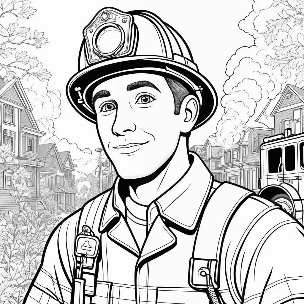 black and white fireman coloring page