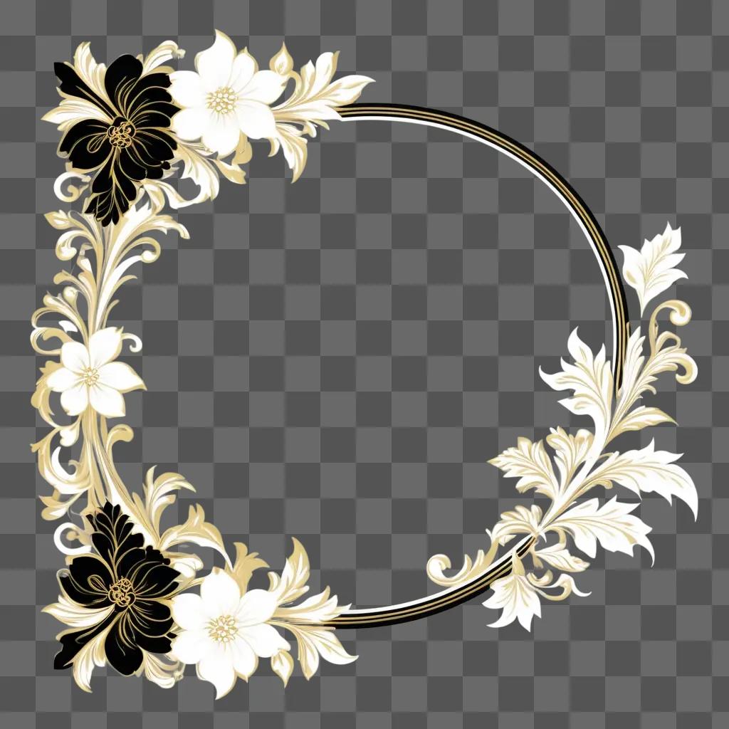 black and white floral border on a beige background