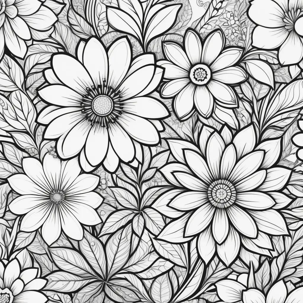 black and white floral design with free flower coloring pages