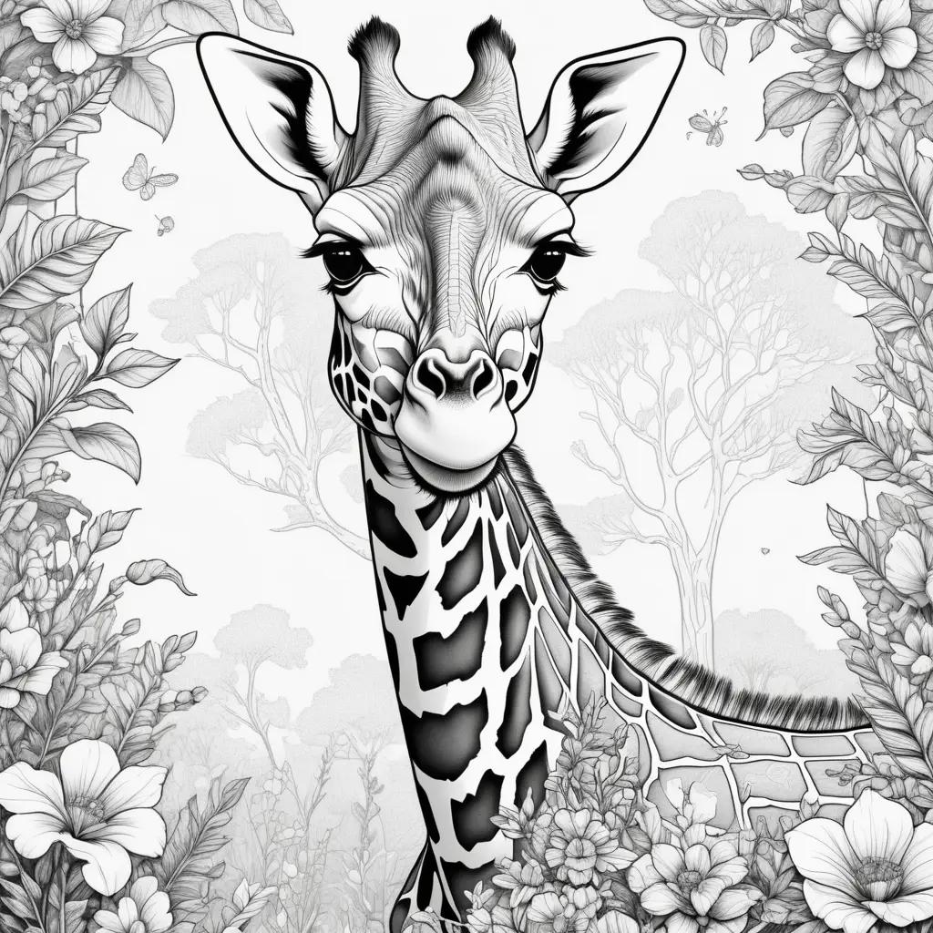 black and white giraffe is featured in a color page