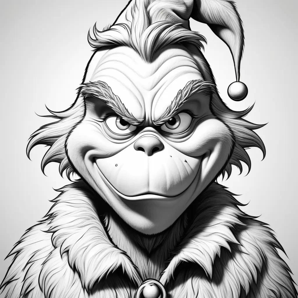 black and white grinch with a big grin