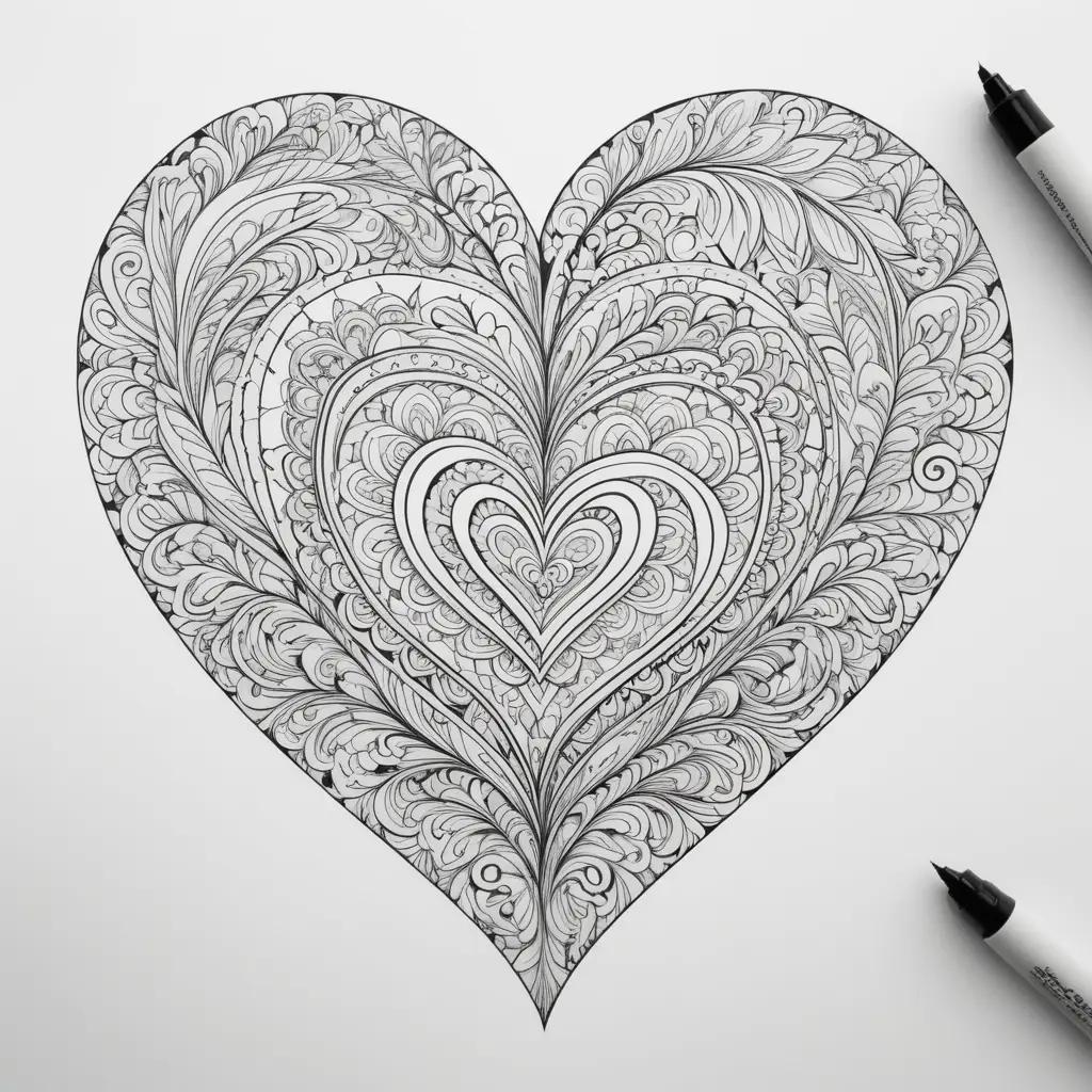 black and white heart page is drawn by hand