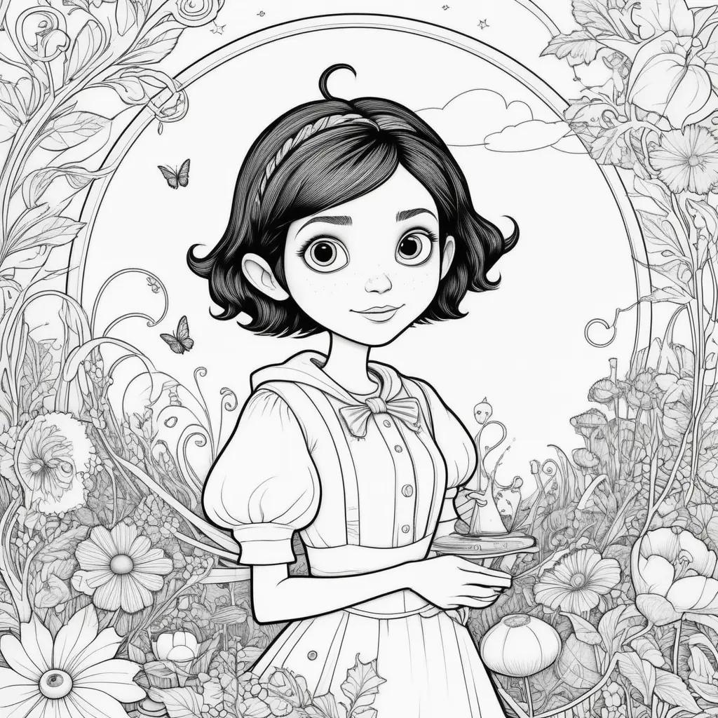 black and white illustration of Coraline