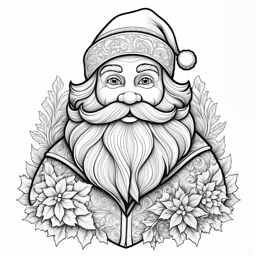 black and white illustration of Santa Claus with a beard and a hat