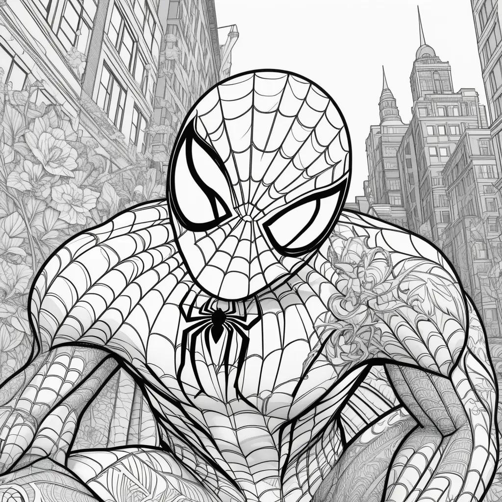 black and white illustration of Spiderman