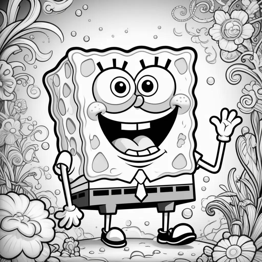 black and white illustration of Spongebob Squarepants with a bow tie