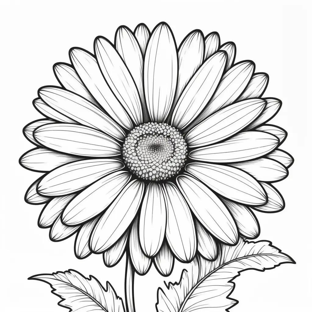 black and white illustration of a daisy in a coloring book