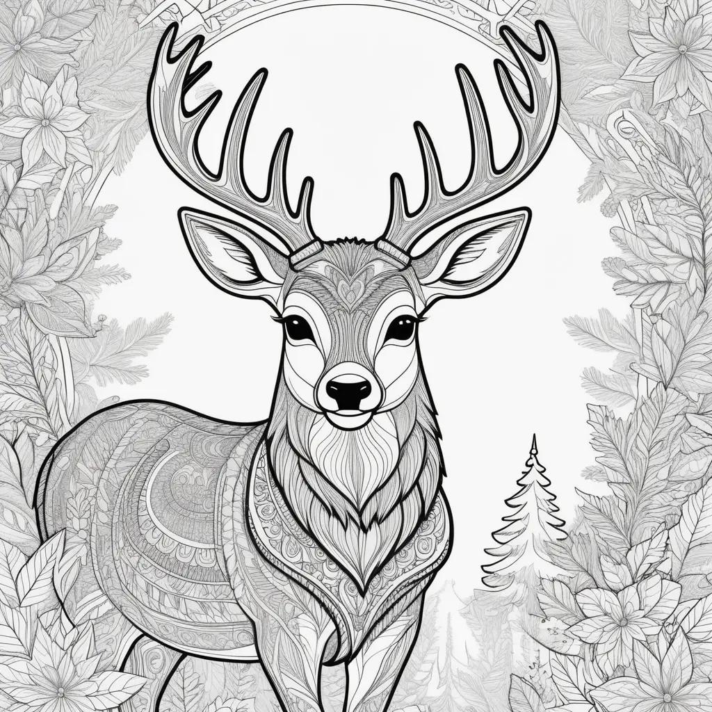 black and white illustration of a deer in a winter setting