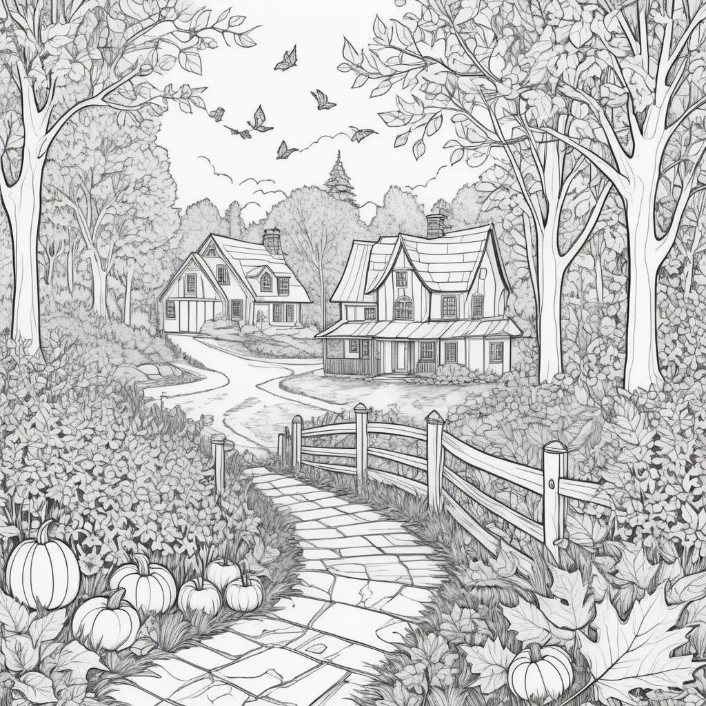 black and white illustration of a fall-themed drawing