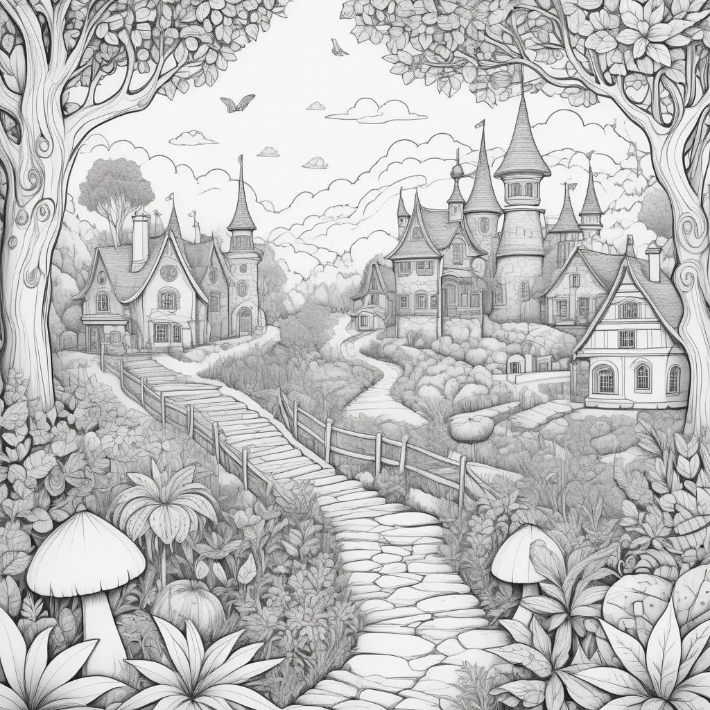 black and white illustration of a fun coloring page for adults