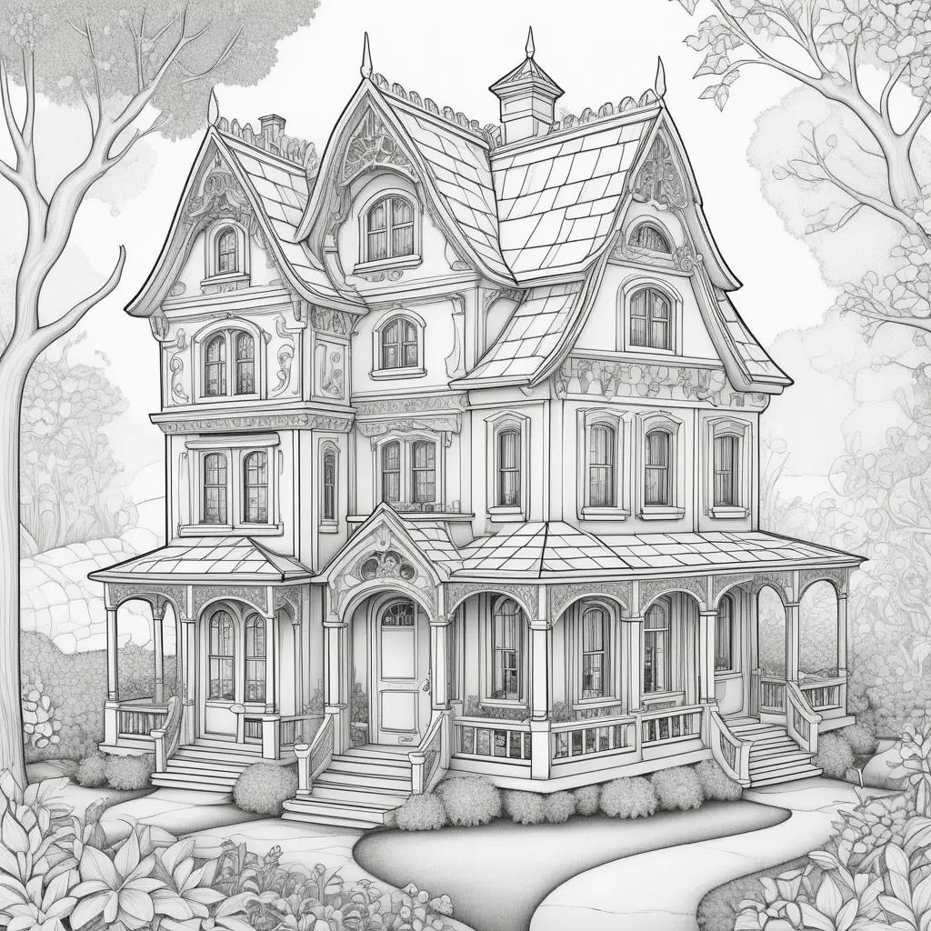 black and white illustration of a gabby dollhouse