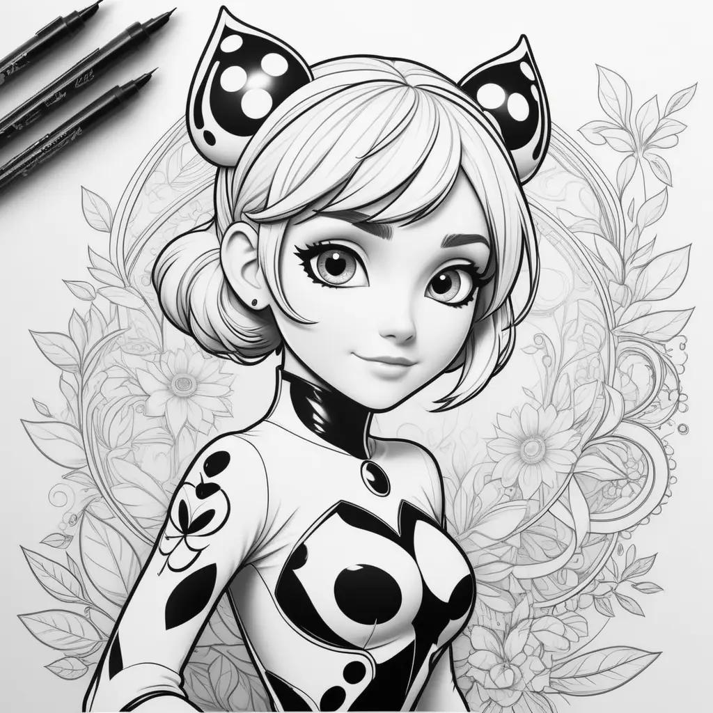 black and white illustration of a ladybug