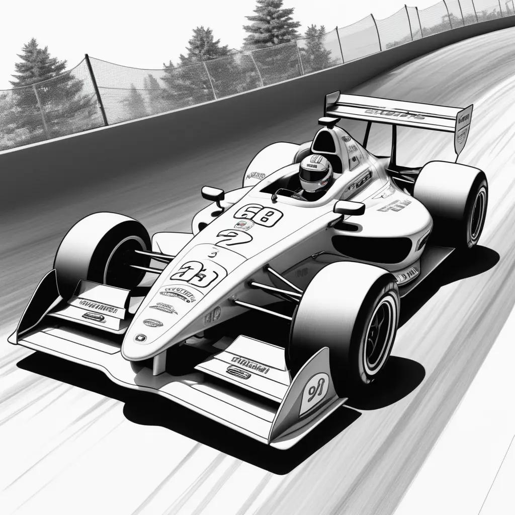 black and white illustration of a race car on a track