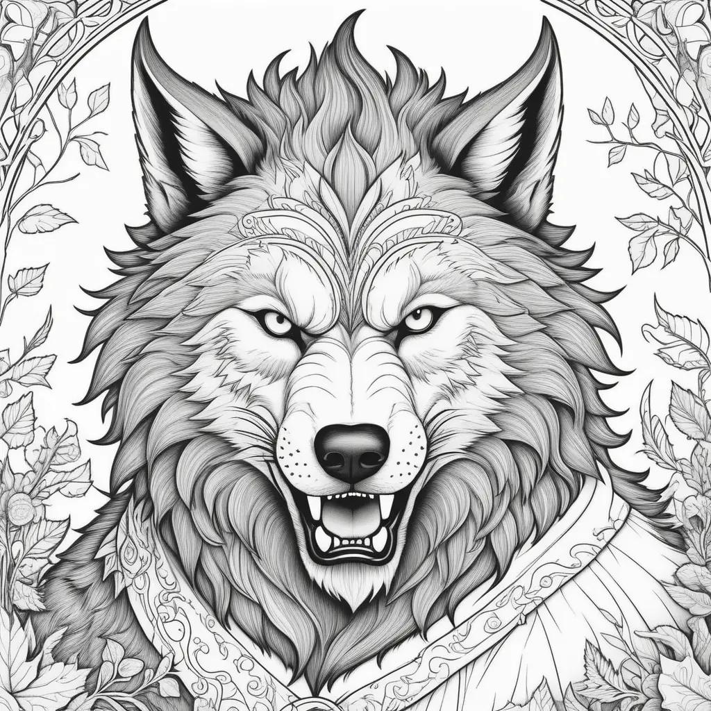 black and white illustration of a werewolf with a crown