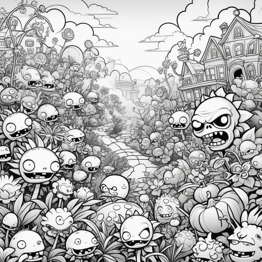 black and white illustration of a zombie attack on a town