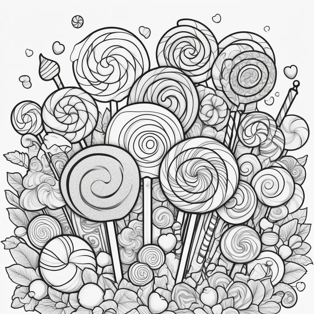 black and white illustration of candy coloring pages