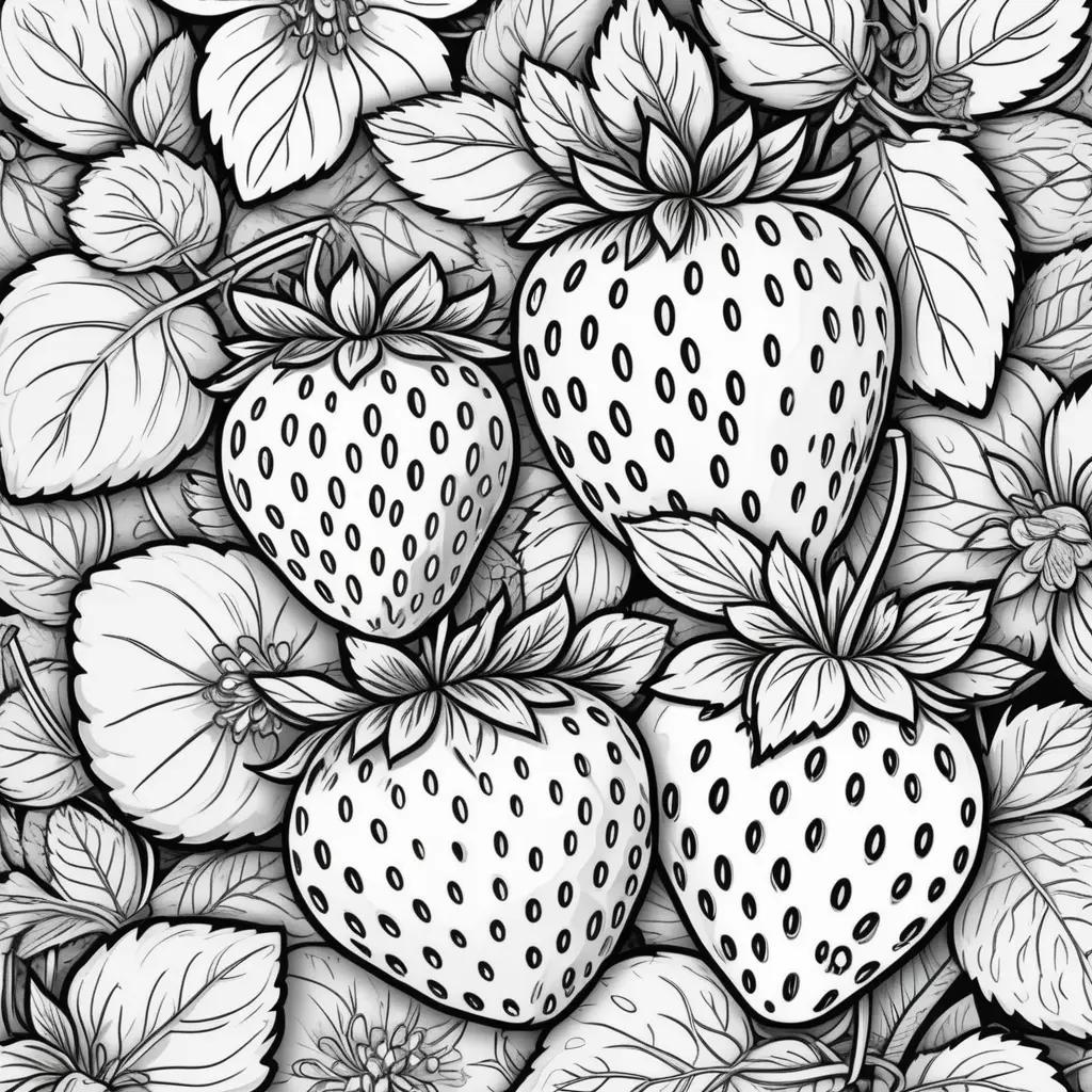 black and white illustration of strawberry coloring pages