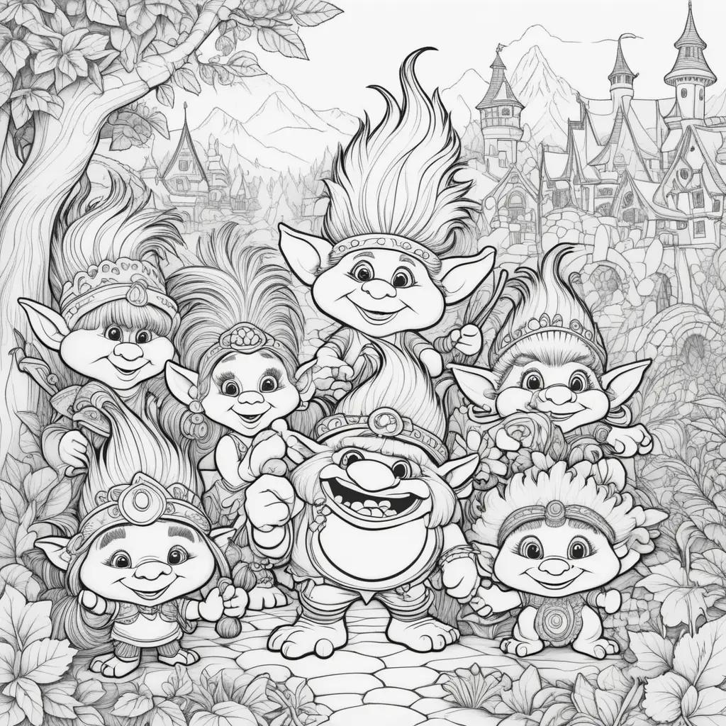 black and white illustration of trolls coloring pages