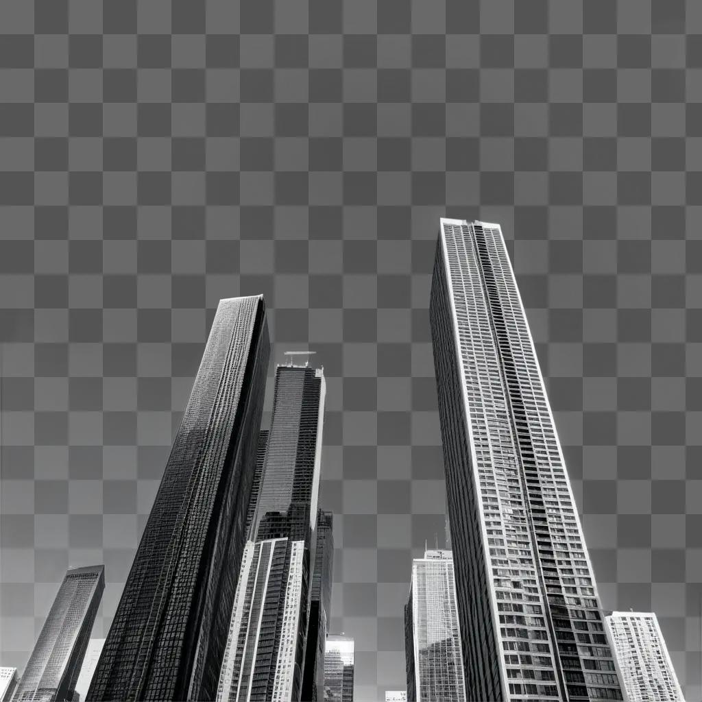 black and white image of skyscrapers in the city