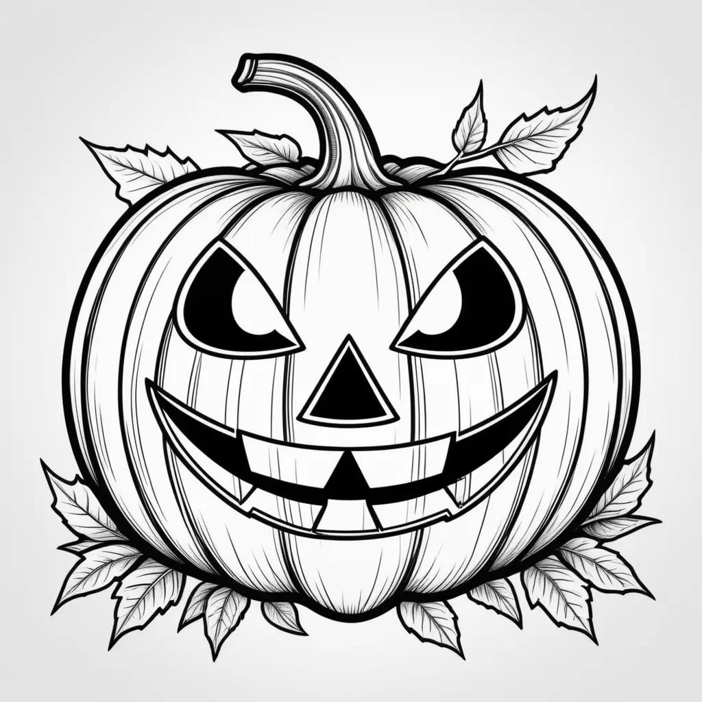 black and white jack o lantern with leaves