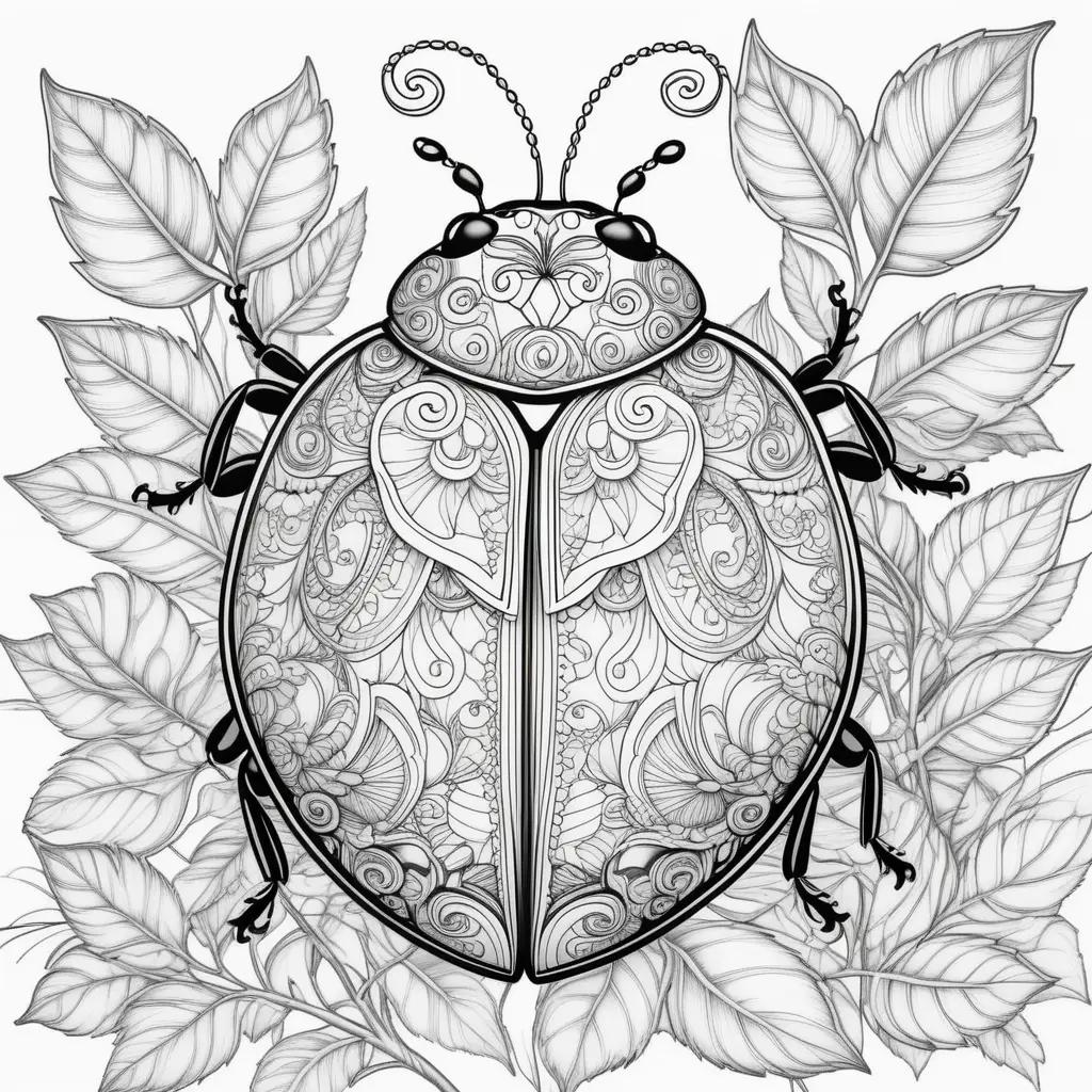 black and white ladybug coloring page with flowers