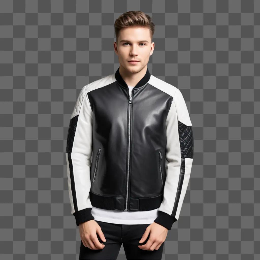 black and white leather jacket with a zipper