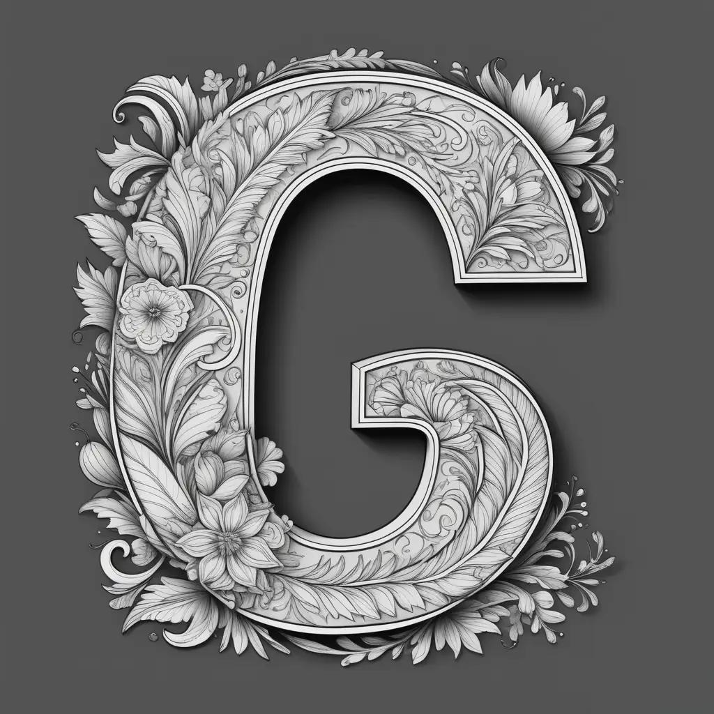 black and white letter C is drawn with flowers