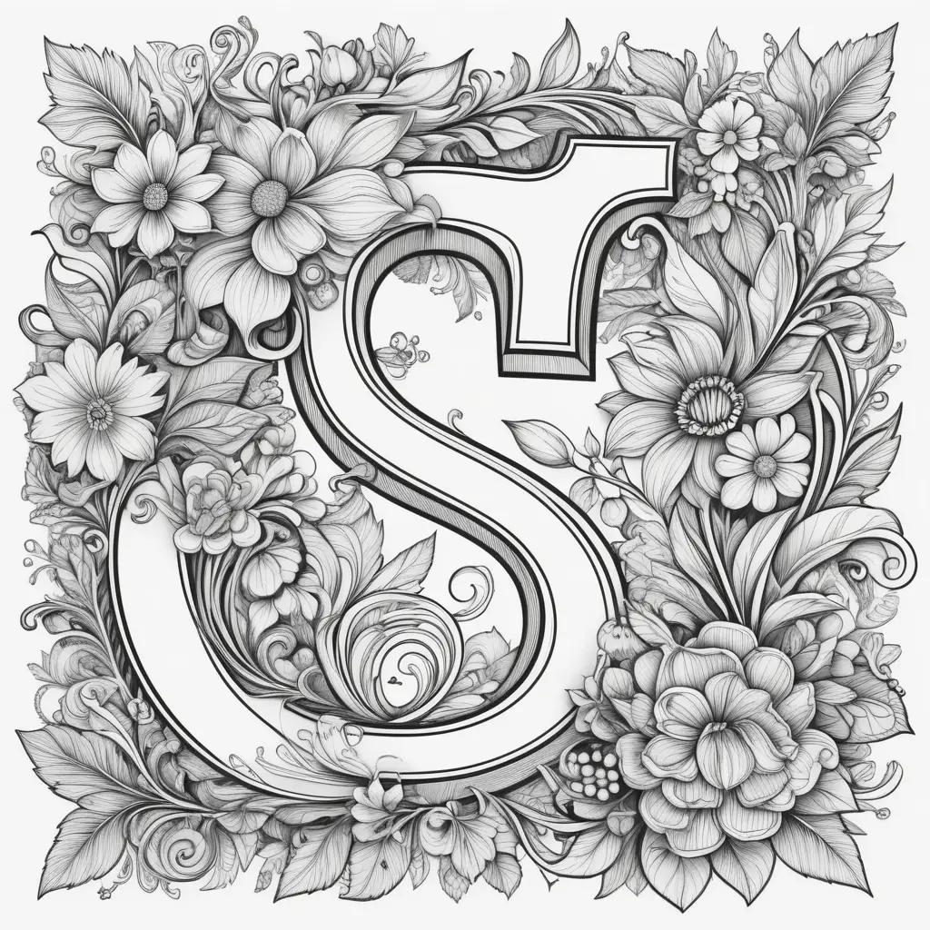 black and white letter S surrounded by flowers