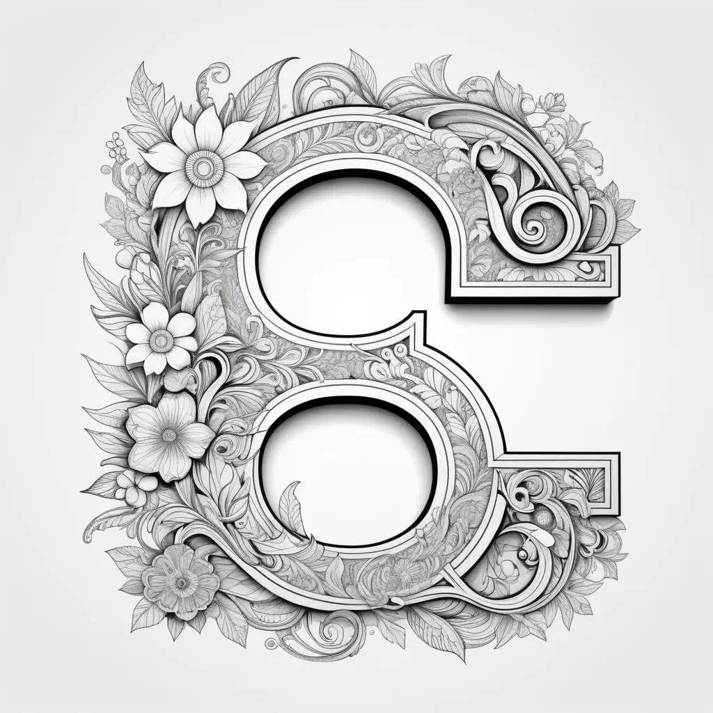 black and white letter s is decorated with flowers