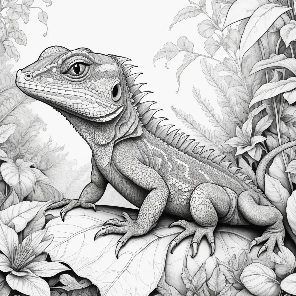 black and white lizard sits on a leaf