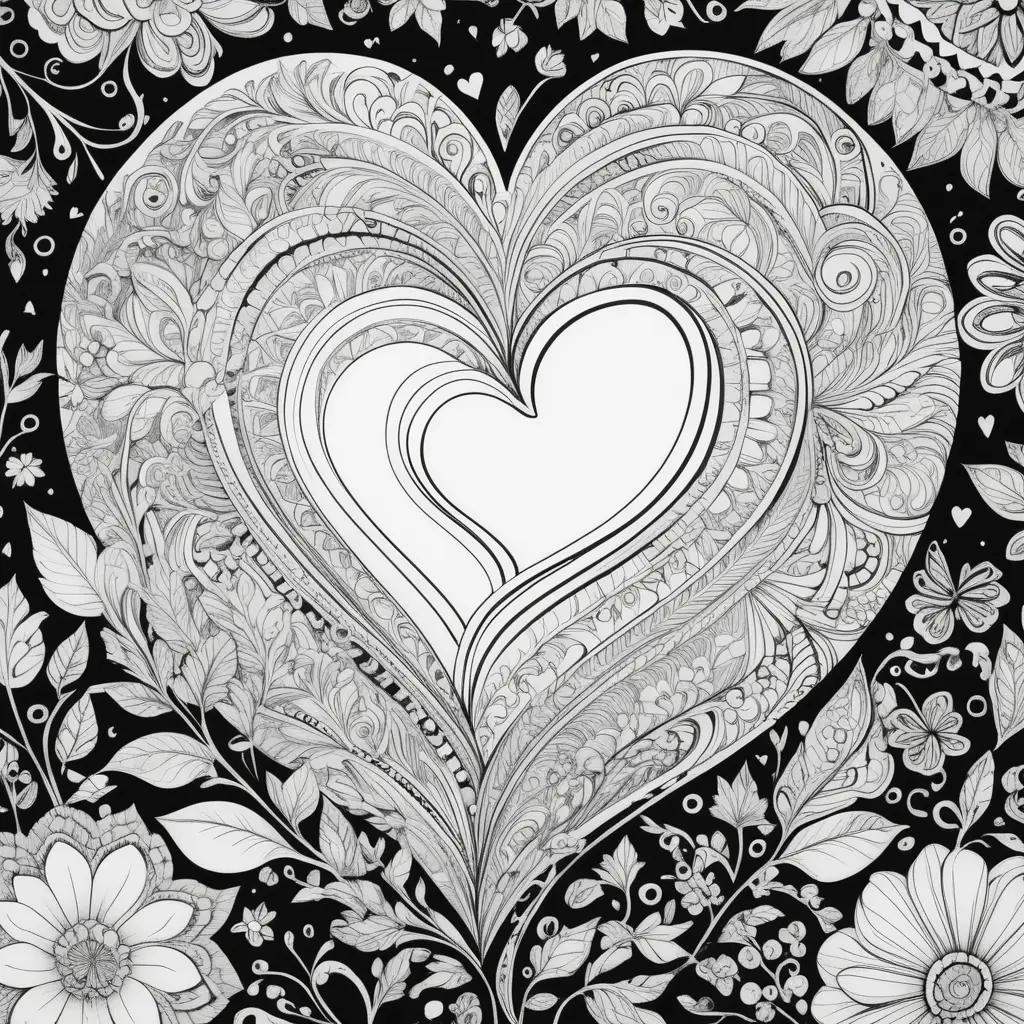 black and white love heart coloring page