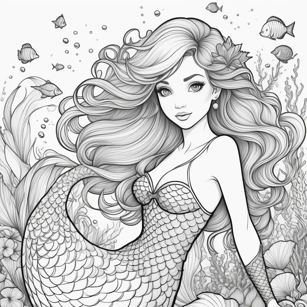 black and white mermaid coloring page