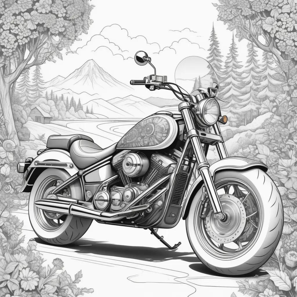 black and white motorcycle drawing with color pages available