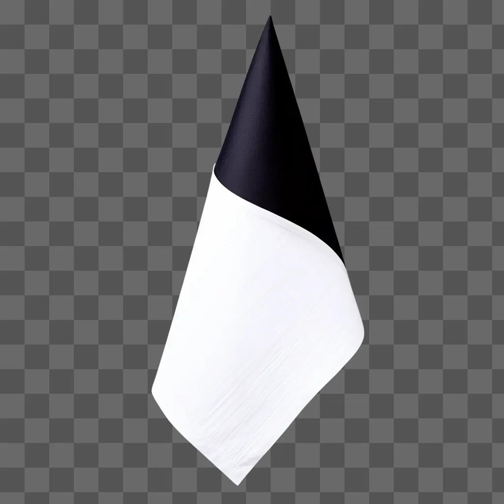 black and white napkin with a curved tip