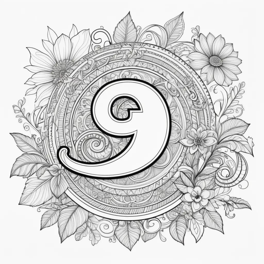 black and white number 9 surrounded by flowers