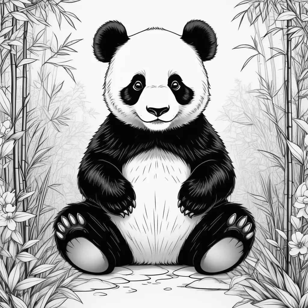 black and white panda sits in a forest