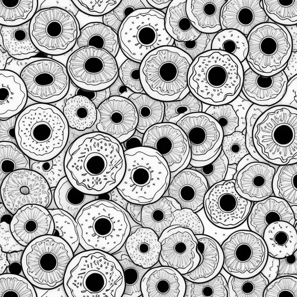 black and white pattern of donuts and holes