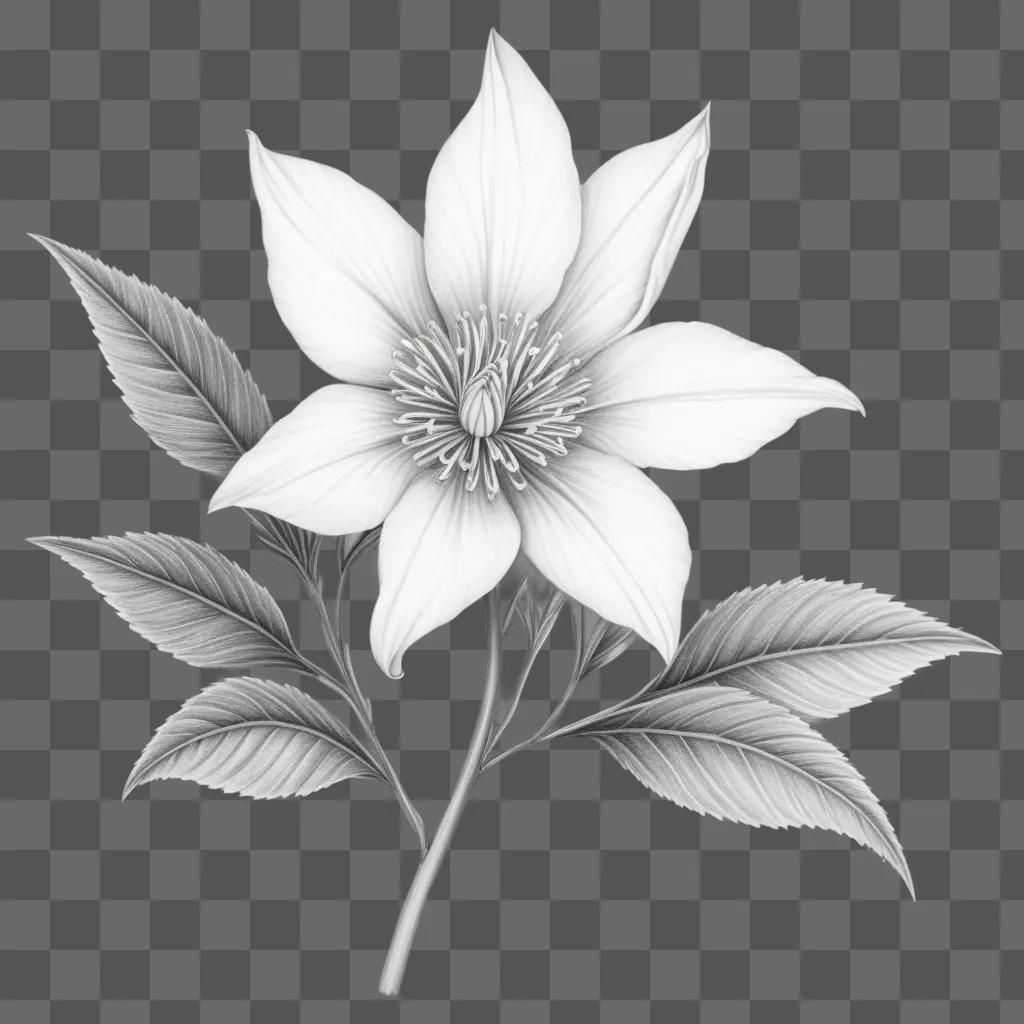 black and white pencil flower drawing