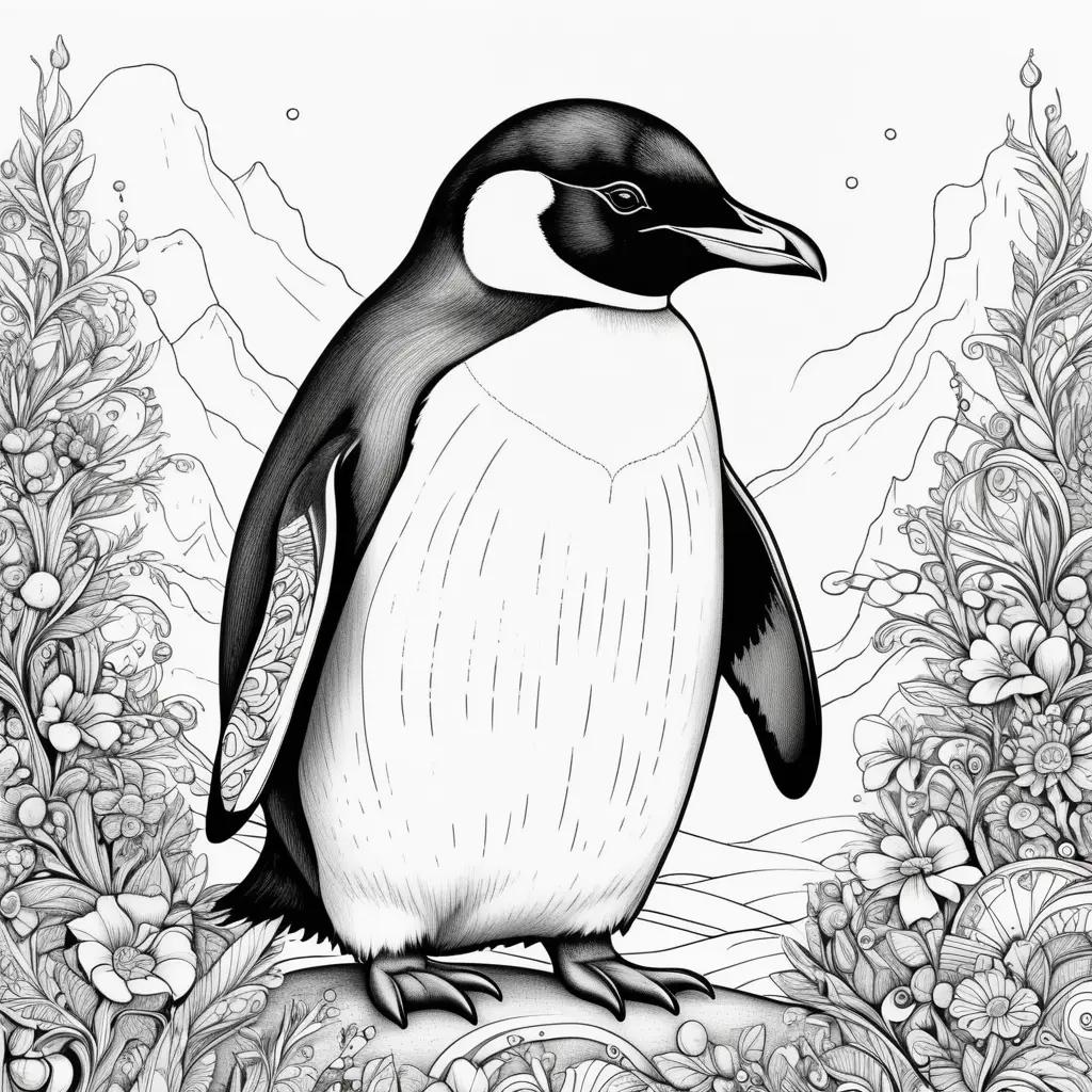 black and white penguin is on a colorful page