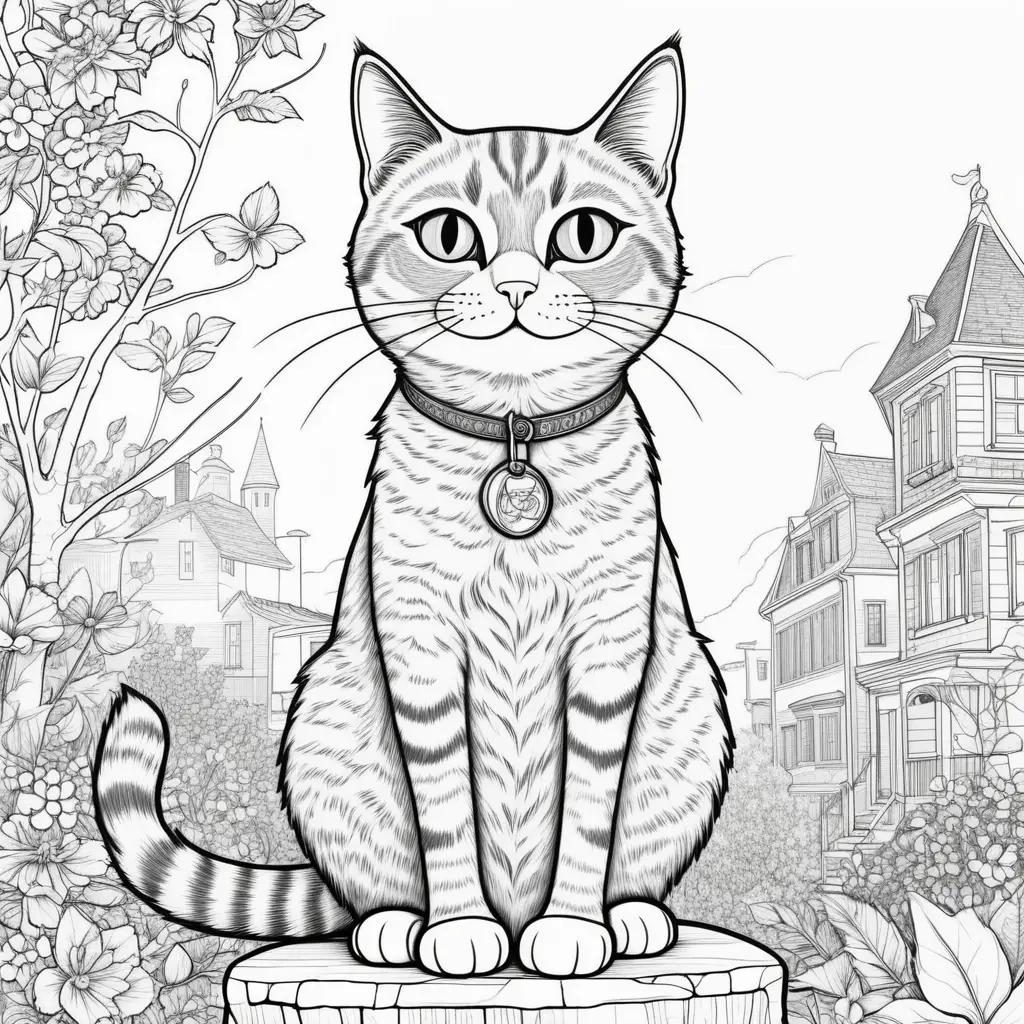 black and white pete the cat coloring page with a collar on it