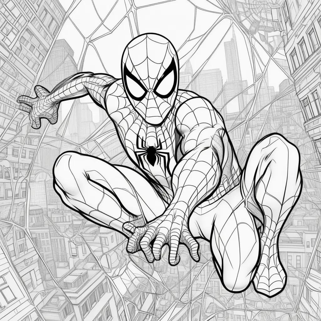 black and white picture of Spider-Man on a cityscape