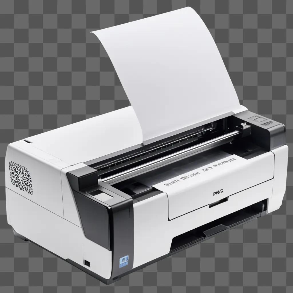 black and white png printer with a paper tray