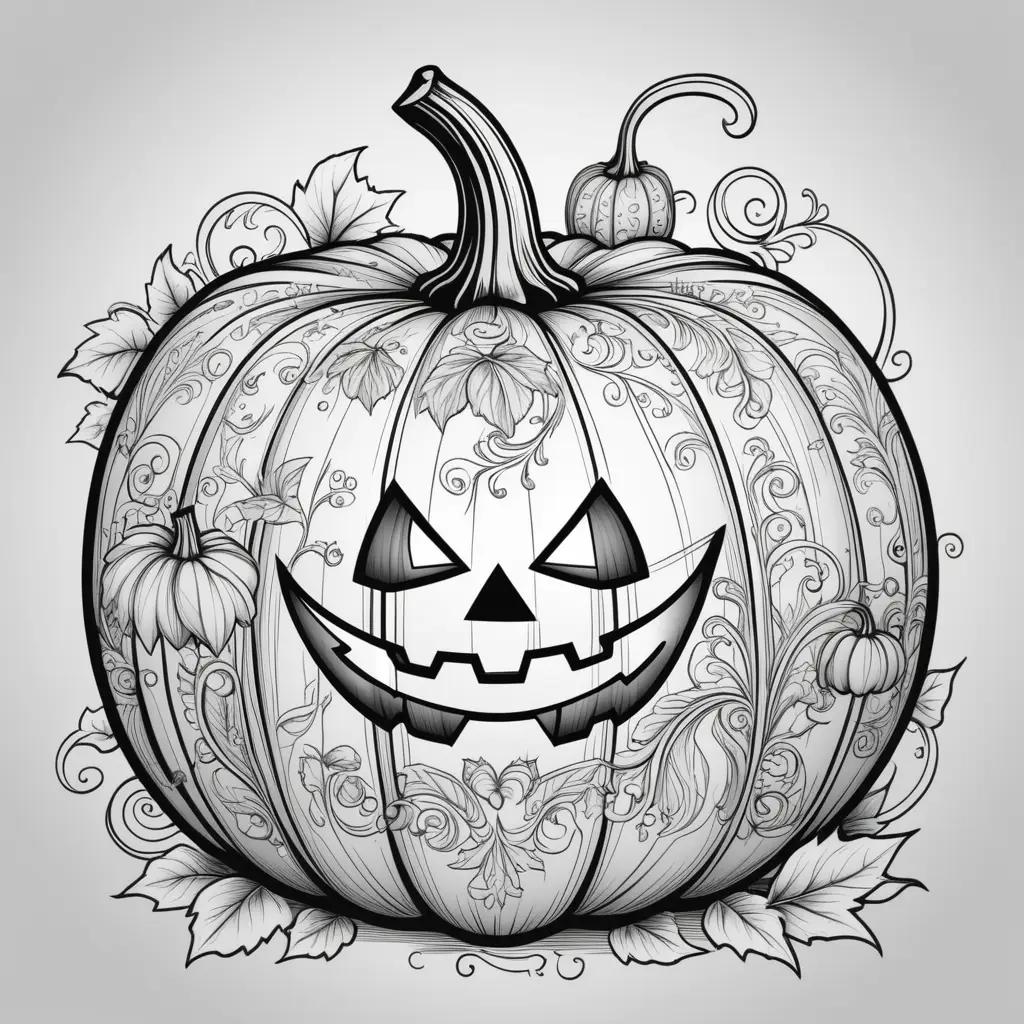 black and white pumpkin coloring page with a smile