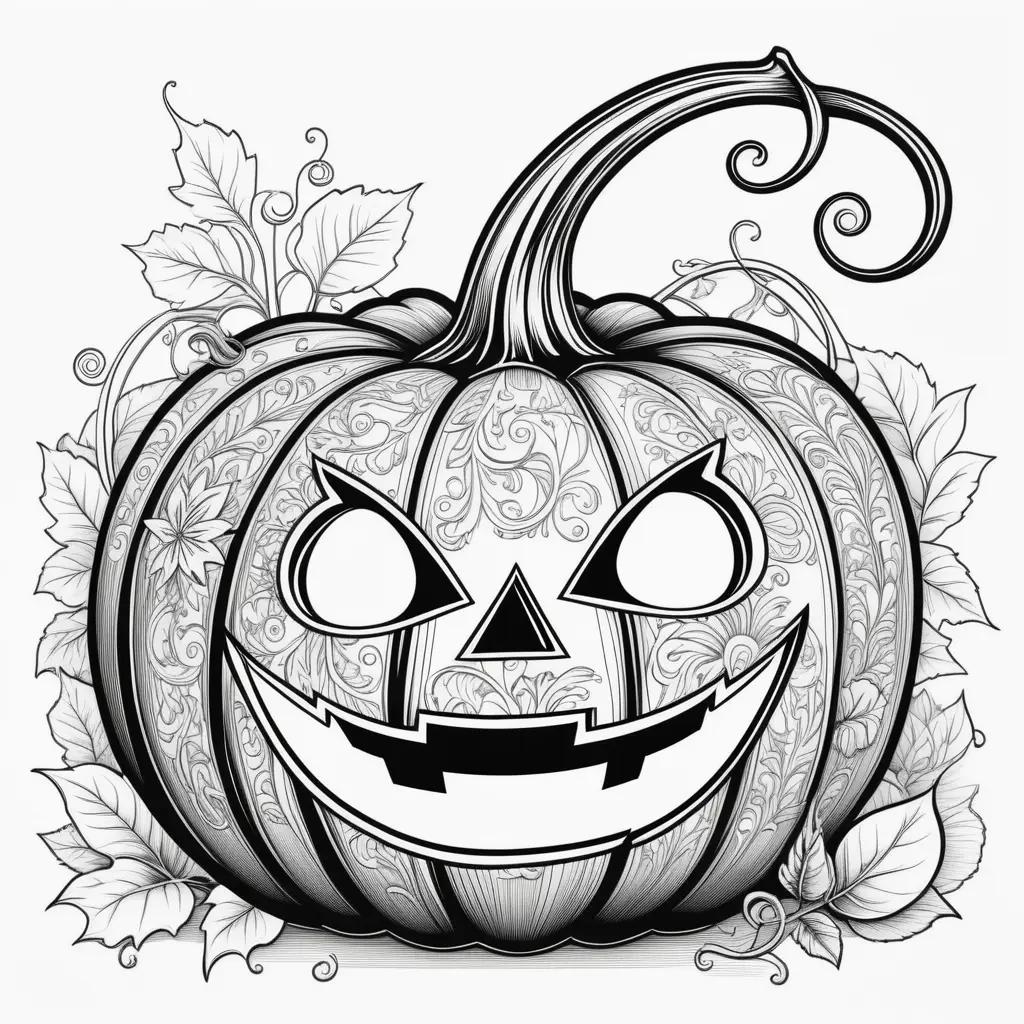 black and white pumpkin coloring page with a smiling face