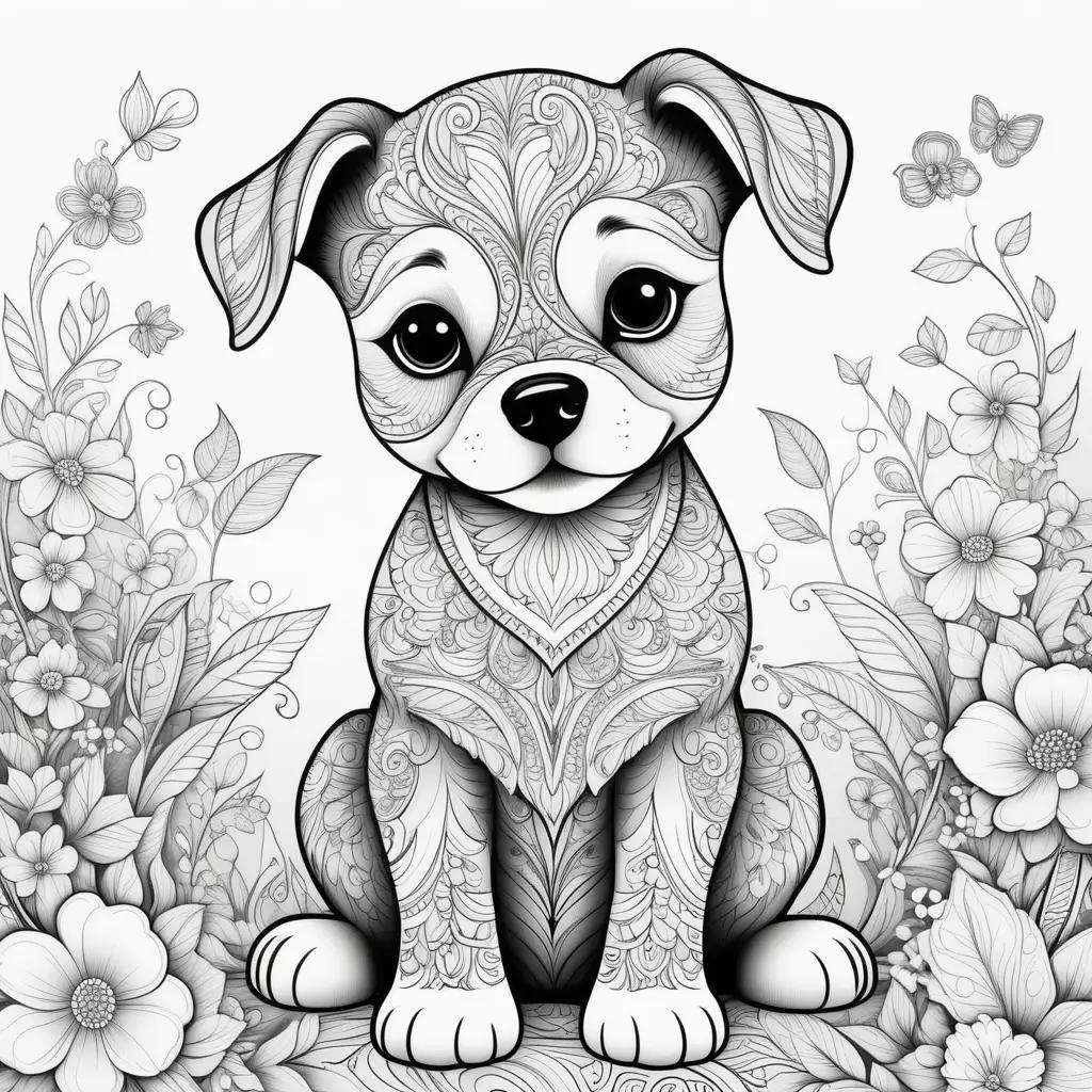 black and white puppy coloring book page