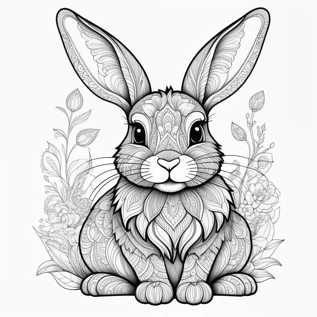 black and white rabbit with floral designs