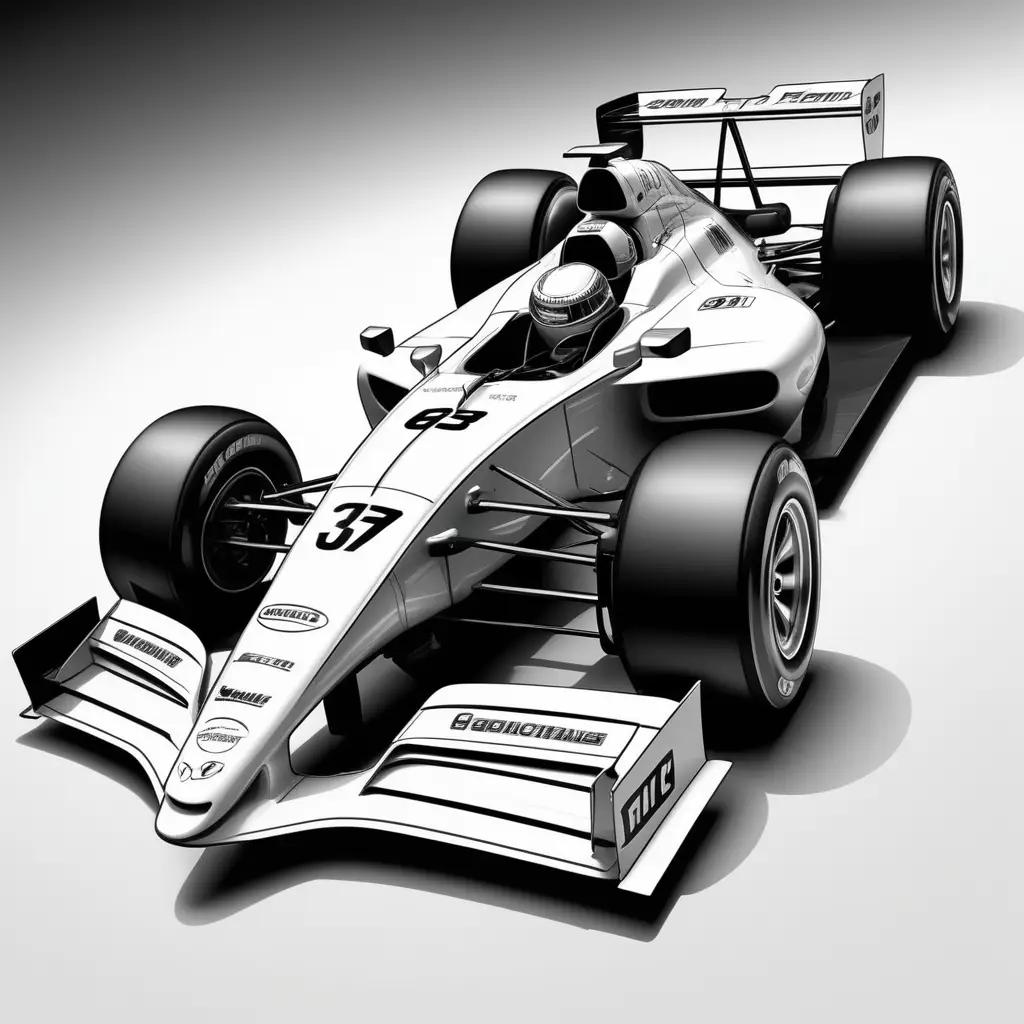 black and white race car in a color page