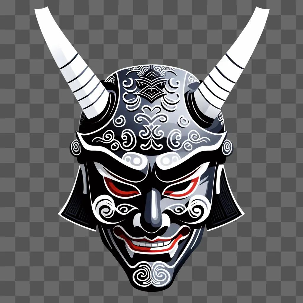 black and white samurai mask with horns