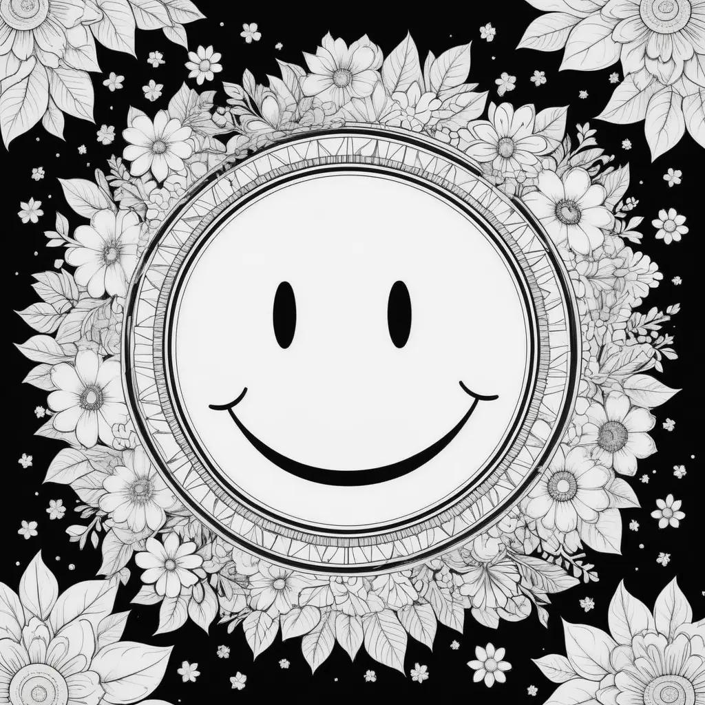 black and white smiley face coloring page